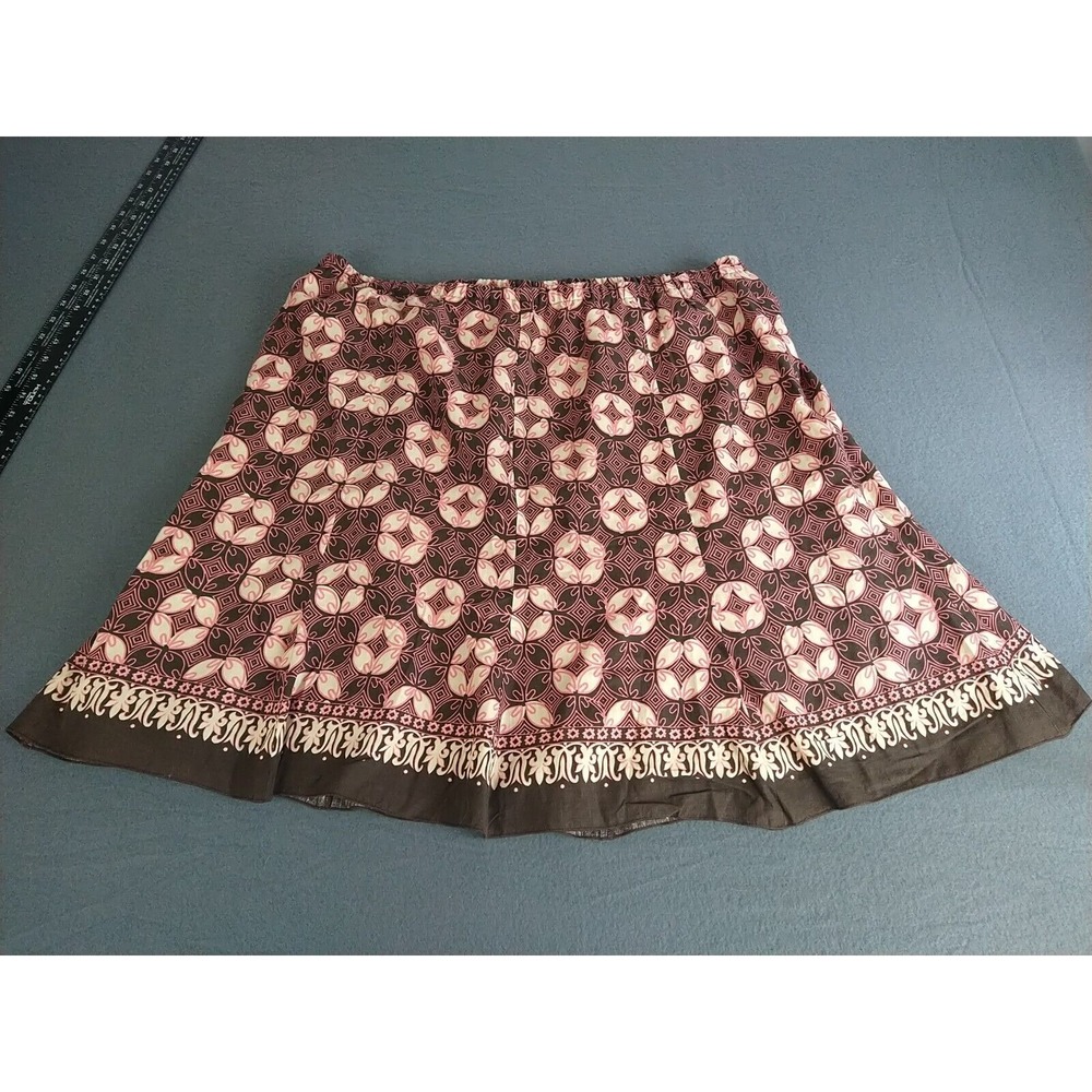 Lane Bryant Skirt Ladies 22/24 Brown Linen/Rayon Floral Lined‎ Elastic Waist